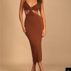 Lulu's The Way I Feel Brown Cutout Midi Sweater Dress